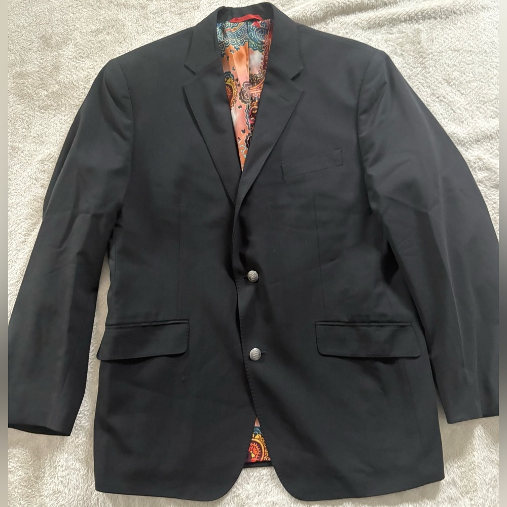 Robert Graham Men's Black Wool Blazer Sport Coat Size 44R Lined Designer Jacket